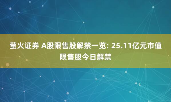 萤火证券 A股限售股解禁一览: 25.11亿元市值限售股今日解禁